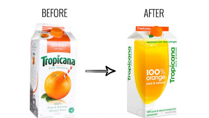 Bao bì sản phẩm cũ và mới của Tropicana.